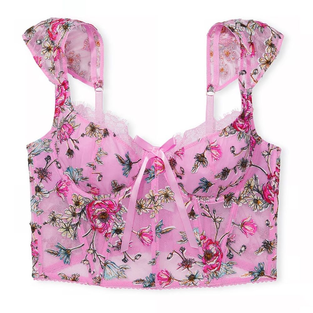 Victorias Secret Dream Angels pink floral coquette corset bra top